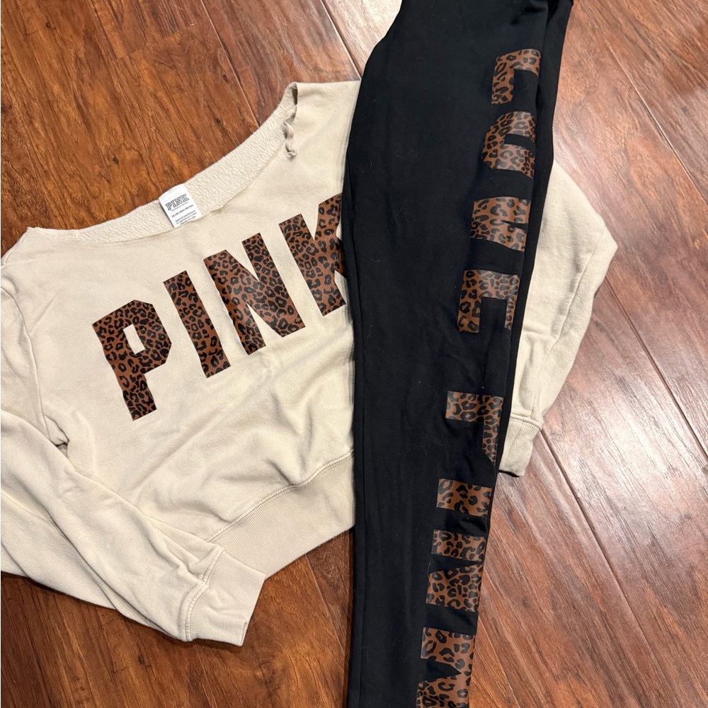 PINK Victoria's Secret Leopard Print Hoodie and Leggings - Picture 1 of 3